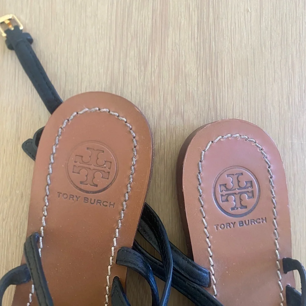 Tory burch black ankle strap (with gold logo) sandals
